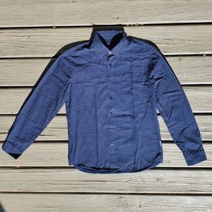 PETER WERTH London Navy Blue with White Polka Dot Long Sleeve Shirt